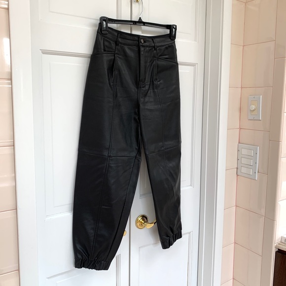 Zara Black Faux Leather Jogger Pants - Picture 5 of 12